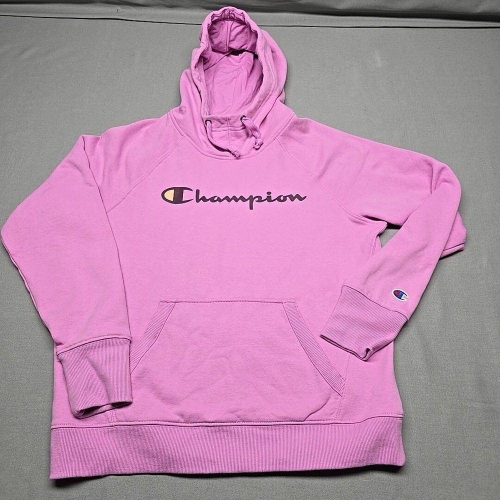 Champion Sweatshirt Womens Small Hoodie Spellout Hooded Pink Pouch Pocket